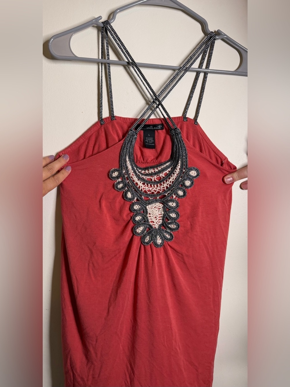 Willi Smith Embroidered Bib Halter Top